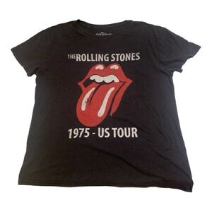 Rolling Stones 1975 US Tour Black Cotton T-Shirt with Logo Size XL‎